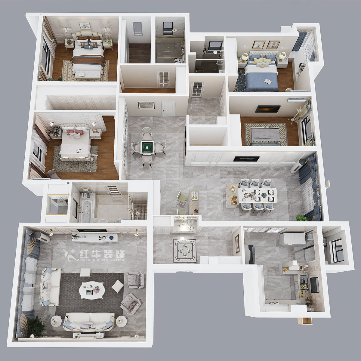 魏明花｜碧桂园凤雅苑9-1004-260㎡-现代简约风格｜4室3厅3卫｜毛坯房装修｜定制家￥368533｜全包36万｜00_03鸟瞰图
